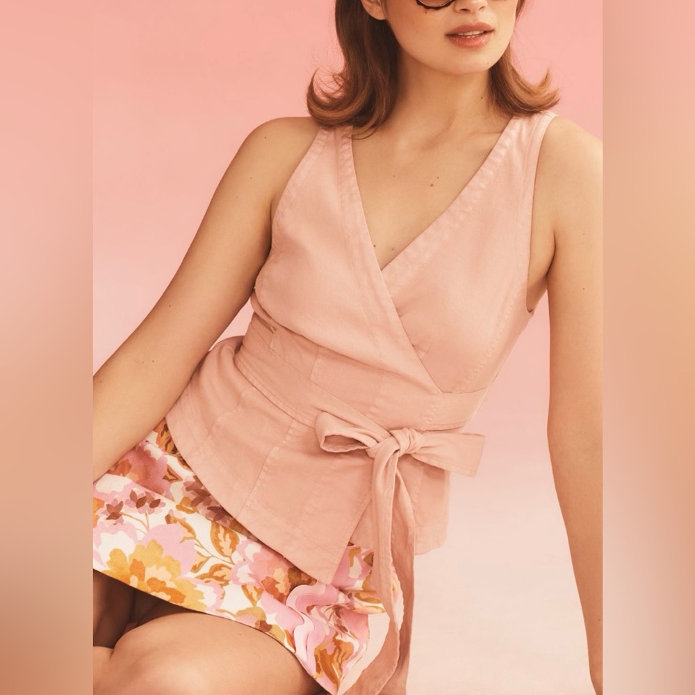 Anthropologie Pink Wrap Tank with Self-Tie Waist. 
NWOT.